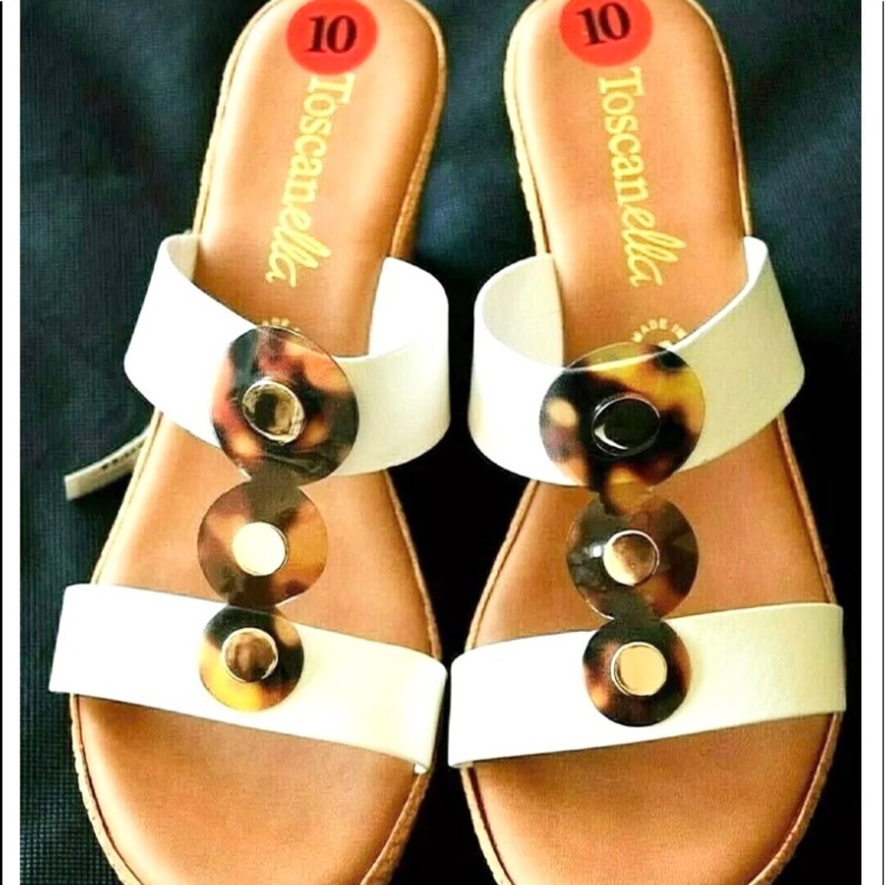 NEW Toscanella Deane White Tortoise Slip on comfort Sandal 10 Made in It…